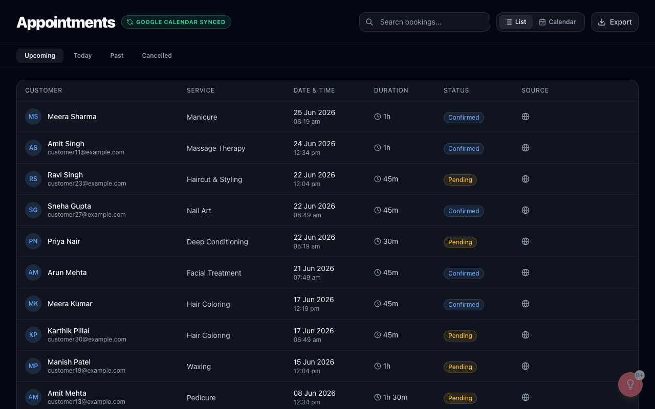 Engium booking calendar — appointments synced automatically