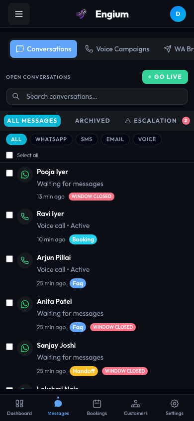 Engium unified inbox - multi-channel message threads